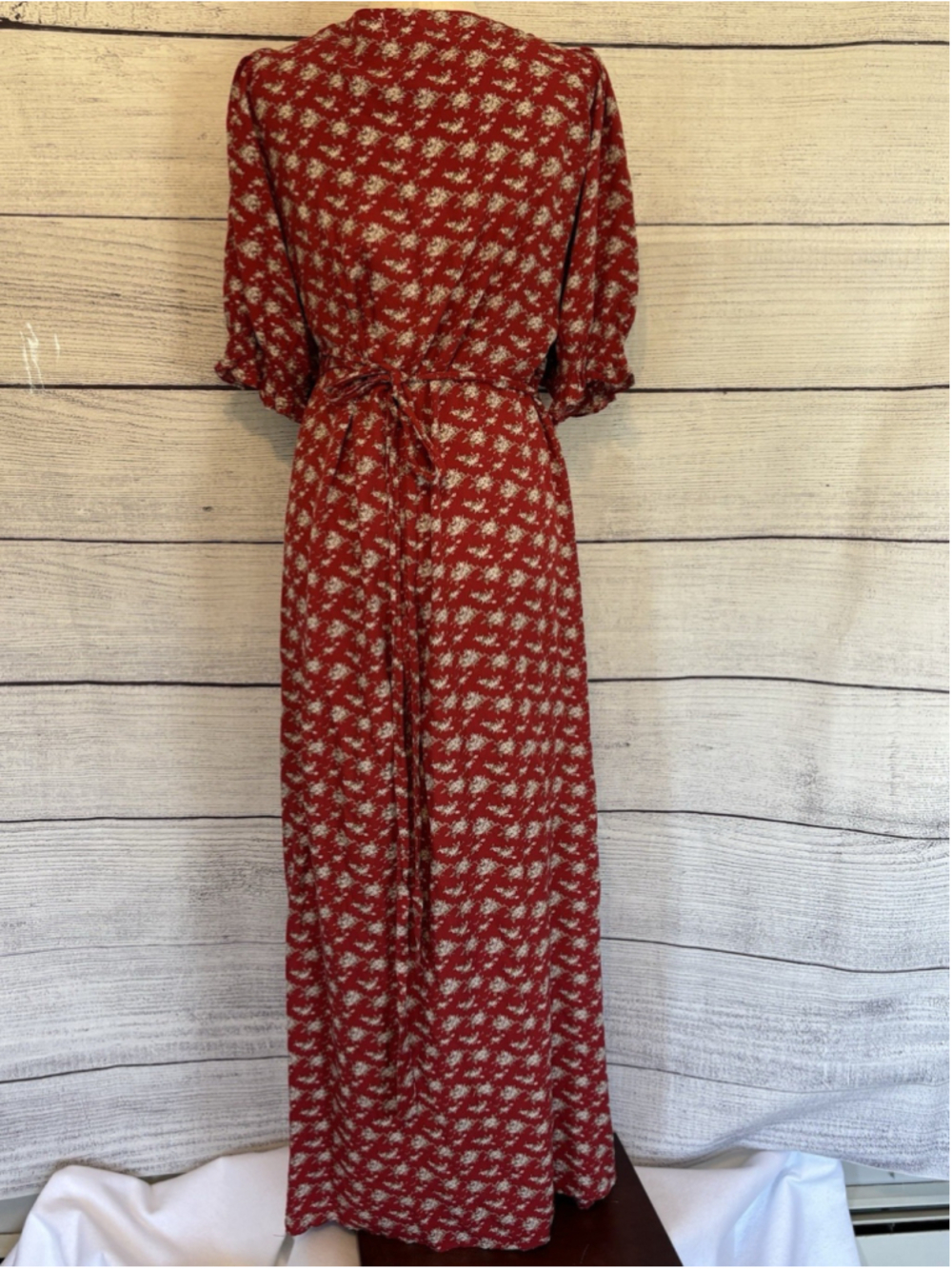 Natural Life Sophia Wrap Maxi Dress Sz Lg Red Floral Boho Cottagecore V-Neck - Picture 5 of 8